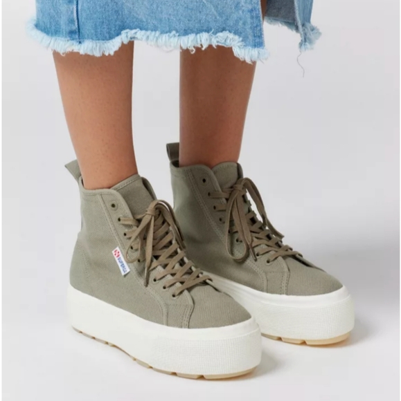 Superga 2708 Green Safari Platform Hi Top Tank Sneaker - Picture 4 of 14